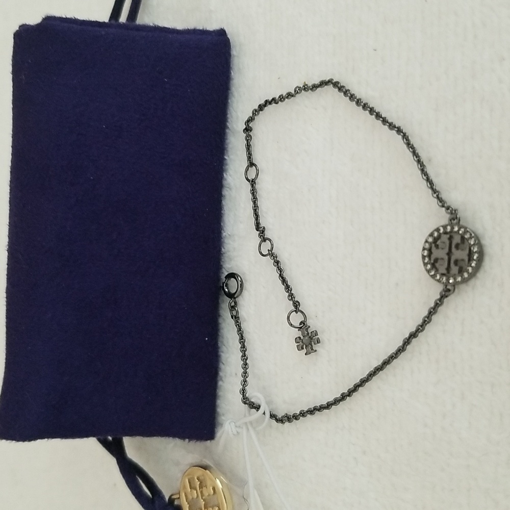 New Tory Burch Pave Logo Miller Chain Bracelet